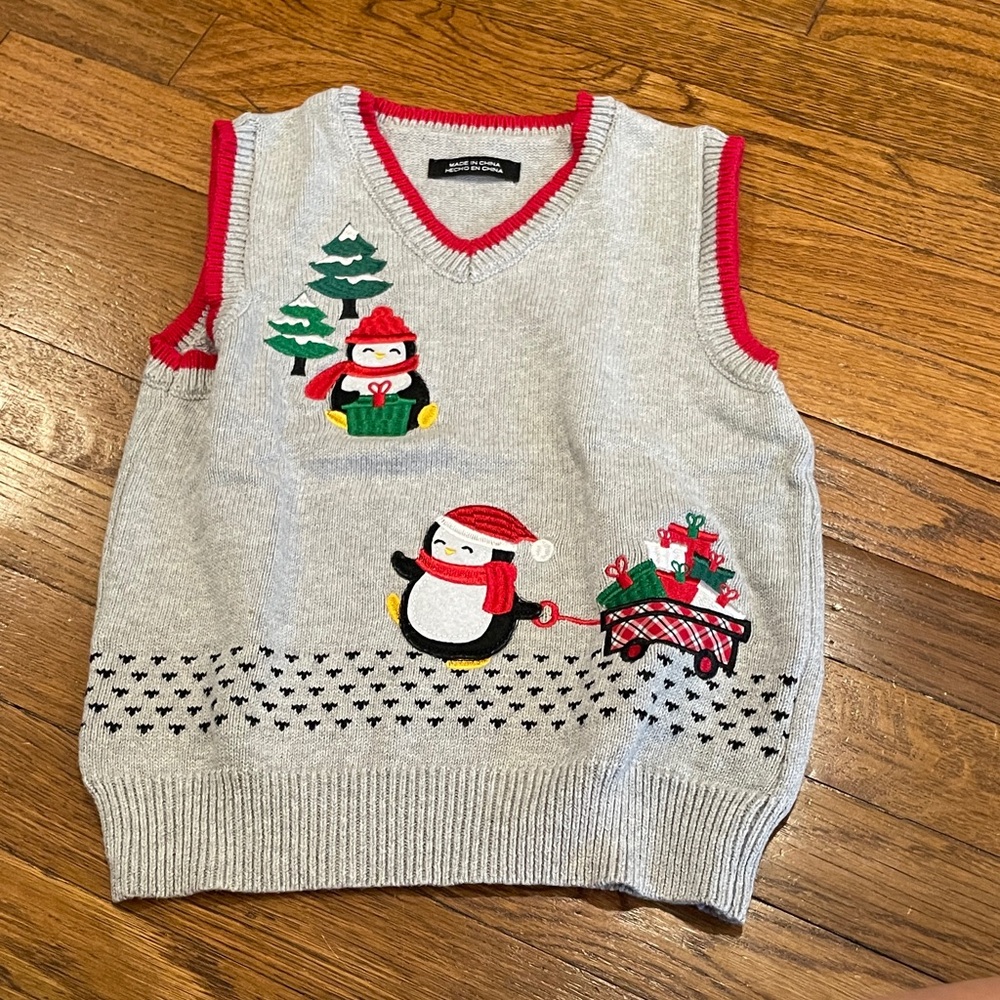 Gray Penguin Christmas Sweater Vest